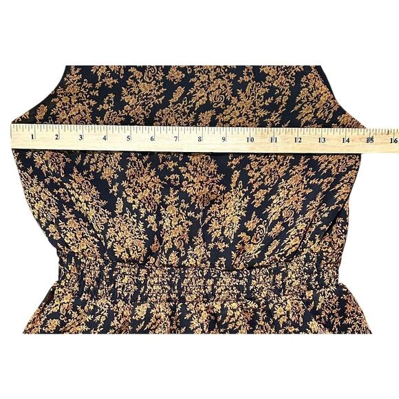 MINKPINK Bedouin Beauty Smocked Collar Flounce Hem Orange & Black Midi Dress M - Picture 5 of 8